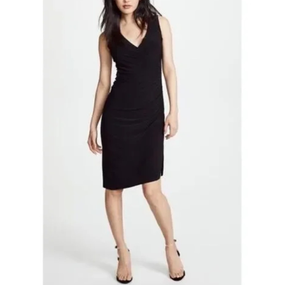 Norma Kamali Sleeveless Faux Wrap Slinky Jersey Cocktail Dress Black Size XS